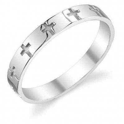 Etched Cross Wedding Band Ring in 14K White Gold -  - JDB-151W