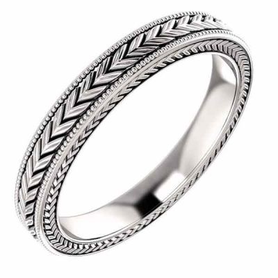 Etched Leaf Design Wedding Band Ring in 14K White Gold -  - STLRG-51582W