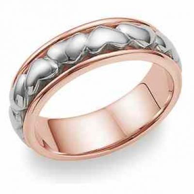 Eternal Heart Wedding Band Ring - 14K Rose and White Gold -  - WED-CL-KPW