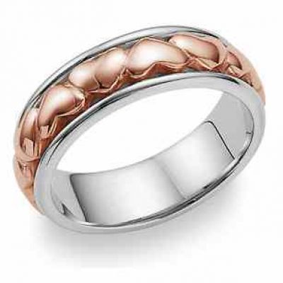 Heart Wedding Band in 18K White and Rose Gold -  - WED-CL-KWP-18K