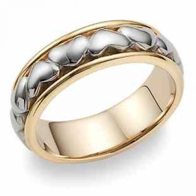 Heart Wedding Band in 18K Two-Tone Gold -  - WED-CL-K-18K