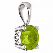 Faceted Green Peridot Solitaire Pendant, 14K White Gold
