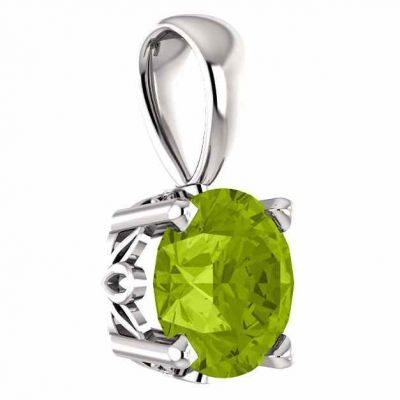 Faceted Green Peridot Solitaire Pendant, 14K White Gold -  - STLPD-85857PDW