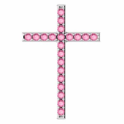 Faith Hope Charity Pink Sapphire Cross Pendant in White Gold -  - STLCR-R42337PSW