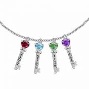 Family Key Pendant Necklace with 4 CZ Stones in Sterling Silver
