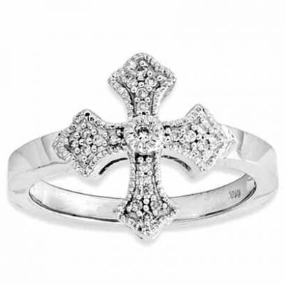 Fancy Diamond Cross Ring, 14K White Gold -  - QGRG-Y6601AA