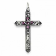 February Birthstone Cross Pendant, Sterling Silver