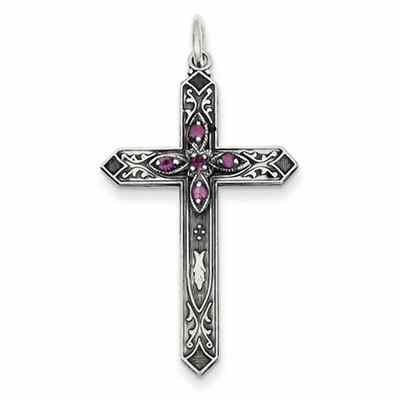 February Birthstone Cross Pendant, Sterling Silver -  - QGCR-QC4329