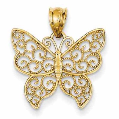 Filigree Butterfly Pendant in 14K Yellow Gold -  - QG-K4240