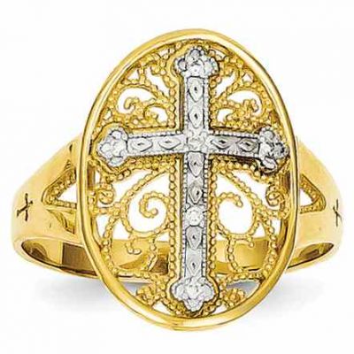 Filigree Cross Ring, 14K Two-Tone Gold -  - QGRG-K5120
