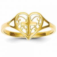 Filigree Heart and Cross Ring in 14K Yellow Gold