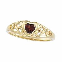 Filigree Heart Scroll Garnet Ring