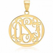 Filigree Monogram Medallion Pendant, 14K Gold