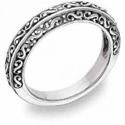 Filigree Wedding Band Ring in 14K White Gold -  - QGRG-Y3669