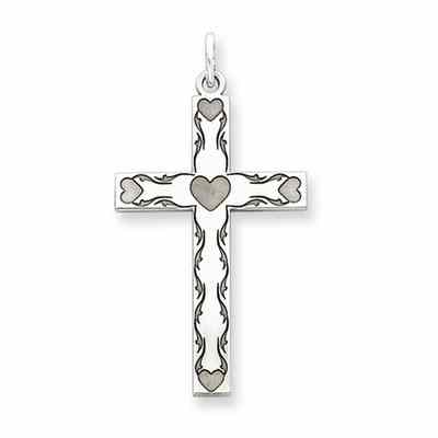Five-Hearts Sterling Silver Cross Necklace -  - QGCR-QXR194
