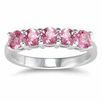 Five Stone Pink Topaz Ring, 14K White Gold