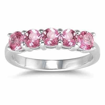 Five Stone Pink Topaz Ring, 14K White Gold -  - SPR7801PZ
