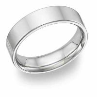 18K White Gold Flat Wedding Band Ring - 6mm