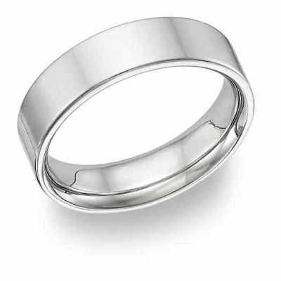 Flat 6mm Wedding Band Ring, 14K White Gold -  - WBAND-17