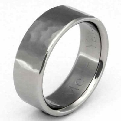 Flat Titanium Hammered Wedding Band Ring - Made in the USA -  - TI-N22FLAT