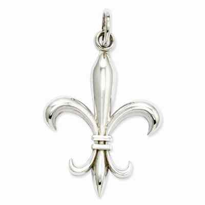 Fleur De Lis Charm Pendant, 14K White Gold -  - QGPD-K860