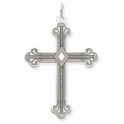Fleur-De-Lis Cross in 14 Karat White Gold