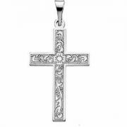 Small Floral Cross Pendant 14K White Gold