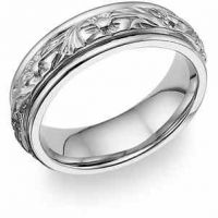 18K White Gold Floral Design Wedding Band Ring