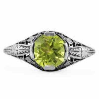 Floral Design Art Nouveau Inspired Peridot Ring in Sterling Silver