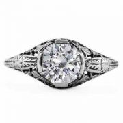 Floral Design Art Nouveau Inspired White Topaz Ring in Sterling Silver