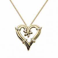 Floral Diamond Heart Necklace, 14K Yellow Gold