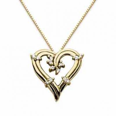 Floral Diamond Heart Necklace, 14K Yellow Gold -  - USPD-HPD83Y