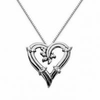 Floral Diamond Heart Pendant, 14K White Gold