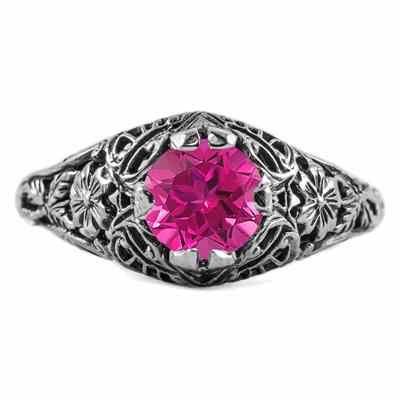 Floral Edwardian Style Pink Topaz Ring in 14K White Gold -  - HGO-R058PTW