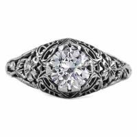 Floral Edwardian Style White Topaz Ring in Sterling Silver