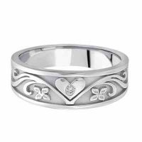Floral Heart Diamond Wedding Band in 14K White Gold