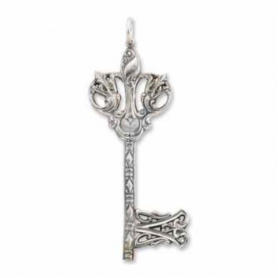 Floral Heart Victorian Key Pendant in Sterling Silver -  - HGO-K007SS