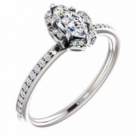 Floral Marquise Diamond Engagement Ring in 14K White Gold