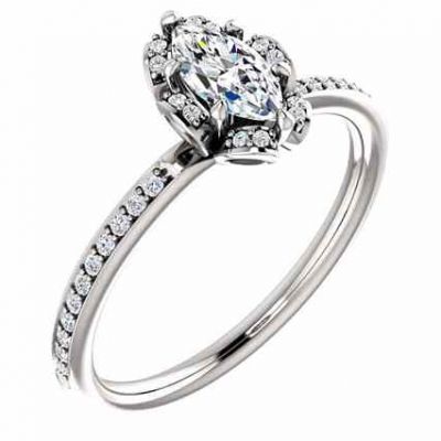 Floral Marquise Diamond Engagement Ring in 14K White Gold -  - STLRG-121997MQD