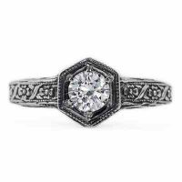 Floral Ribbon Design Vintage Style Diamond Engagement Ring White Gold