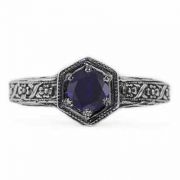 Floral Ribbon Design Vintage Style Sapphire Ring in Sterling Silver