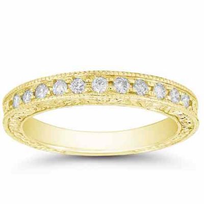 Floret Designed Diamond Wedding Band Ring, 14K Yellow Gold -  - QDR-3-BandY