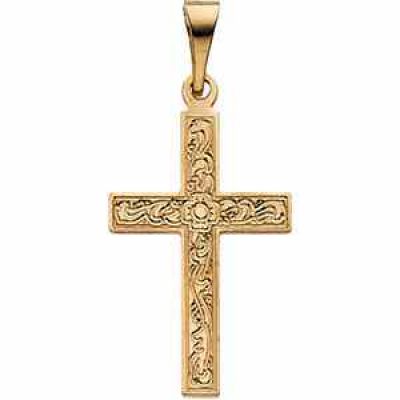 Small Floral Cross Pendant 14K Yellow Gold -  - STLCR-R16161-18x12-Y