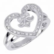 Fluer-de-Lis Diamond Heart Ring, Sterling Silver