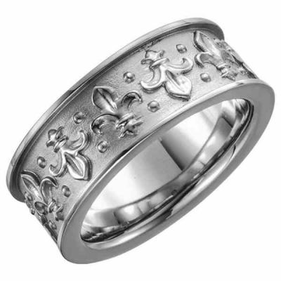 Fluer-de-Lis Wedding Band Ring in 14K White Gold -  - STLRG-50398W