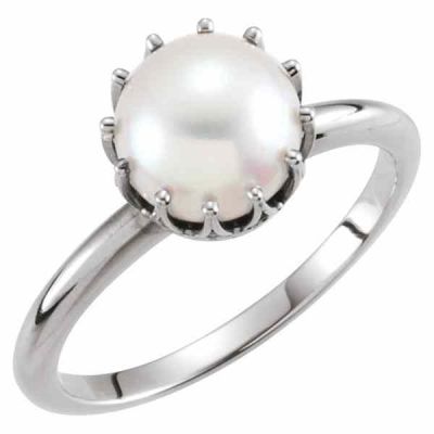 Freshwater Crown Pearl Ring in 14K White Gold -  - STLRG-6467