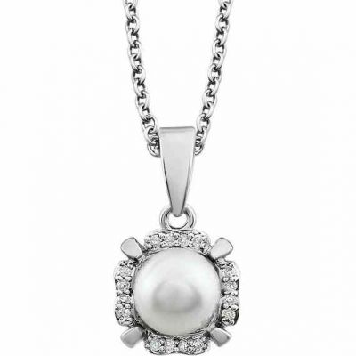 Freshwater Cultured Pearl and Diamond Necklace -  - STLPD-651953PRL