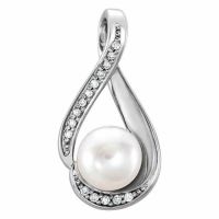 Freshwater Cultured Pearl and Diamond Pendant, 14K White Gold