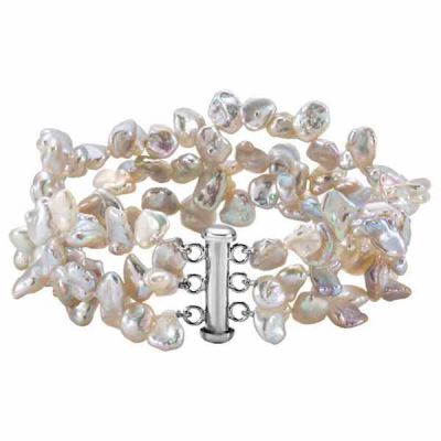 Freshwater Keshi Pearl Bracelet in Silver -  - STLBR-66598