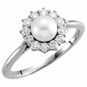 Freshwater Pearl and 1/3 Carat Diamond Halo Ring